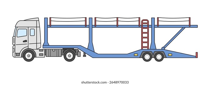 Caminhão com reboque carro portador. Ilustração vetorial