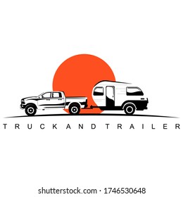 truck and trailer caravan logo design vector