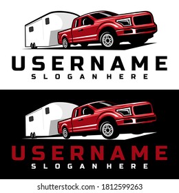 truck and trailer caravan logo design vector