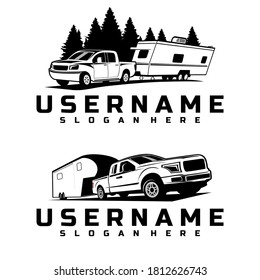 truck and trailer caravan logo design vector