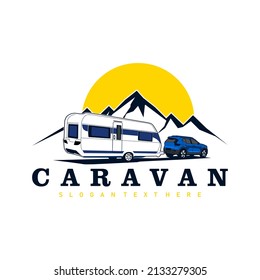 truck and trailer caravan logo design vector	