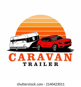 truck and trailer caravan logo design vector	