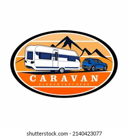 truck and trailer caravan logo design vector	