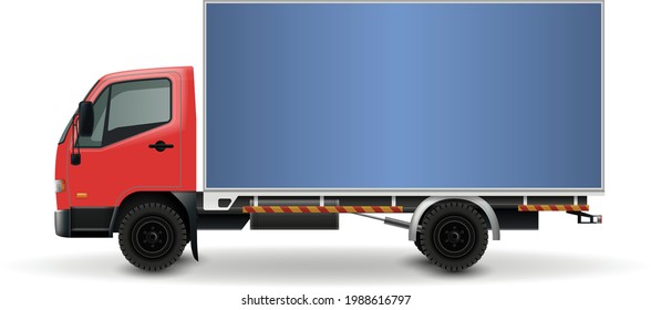 Truck trailer with container. Car for the carriage of goods. Cargo delivering vehicle template vector isolated on white View front, rear, side, top and isometry front, back.