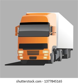 truck trailer with container. Front view. View of three quarters. Modern flat vector illustration isolated on white background.