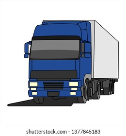 truck trailer with container. Front view. View of three quarters. Modern flat vector illustration isolated on white background.