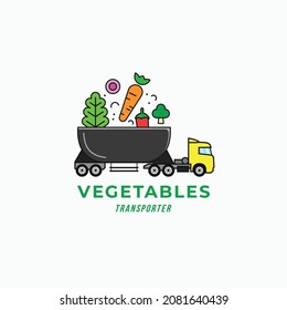 Truck trailer container loaded with fresh vegetables logo icon sign symbol vector illustration