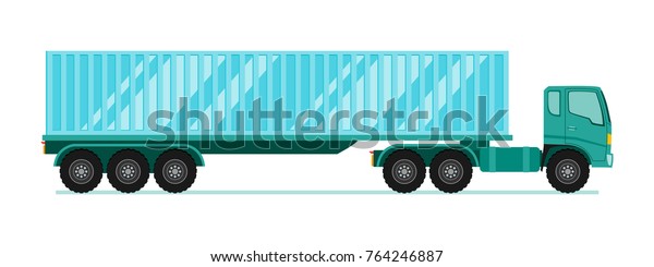 Truck trailer with container. long vehicle\
with flat design style vector\
illustration.