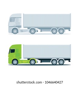 Truck trailer with container vector illustration.
Semi truck set on white background. 
Cargo delivery vehicle. Side view.