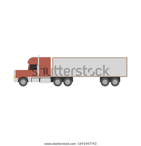 Truck with trailer in a flat design.\
American tractor side view on an isolated white background. Vector\
stock illustration.
