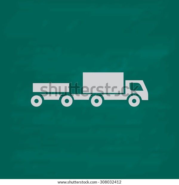 Truck with trailer. Icon. Imitation\
draw with white chalk on green chalkboard. Flat Pictogram and\
School board background. Vector illustration\
symbol