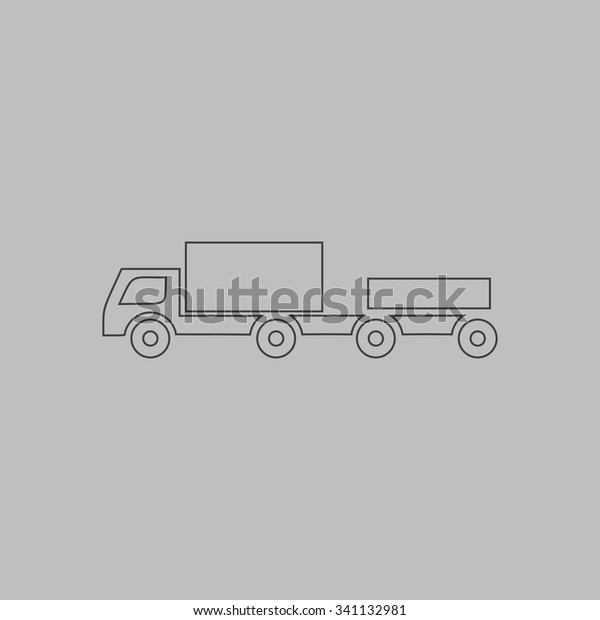 Truck\
with trailer. Outlne vector icon on grey\
background