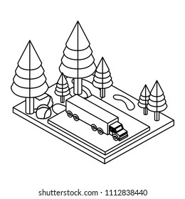 truck with trailer in the parking zone isometric