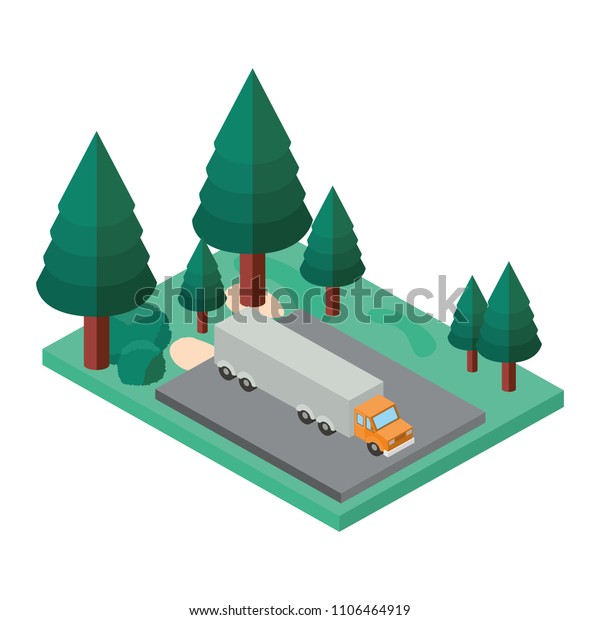truck with\
trailer in the parking zone\
isometric