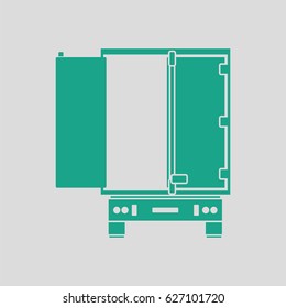Truck trailer rear view icon. Gray background with green. Vector illustration.