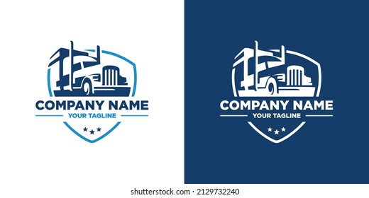 truck trailer security themed graphic image, on a blue and white background. basic vector graphics.
