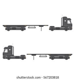 Truck with trailer side view. Isolated on white background. Freight transportation vector illustration.