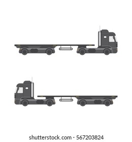 Truck with trailer side view. Isolated on white background. Freight transportation vector illustration.