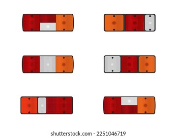 Truck, trailer tail light type set, vector illustration 