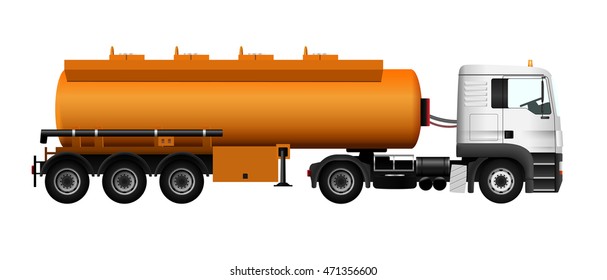 Truck trailer template. Vector isolated car. Fuel gas tanker truck on white background