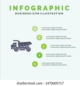 Truck, Trailer, Transport, Construction Solid Icon Infographics 5 Steps Presentation Background. Vector Icon Template background