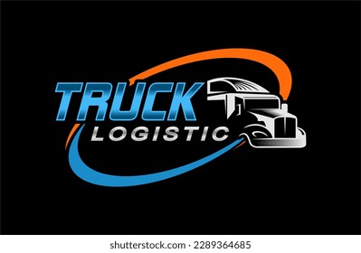 truck trailer transport logistics, delivery, express, cargo company, fast shipping, design template logo illustration silhouette, emblem isolated on dark background, black svg