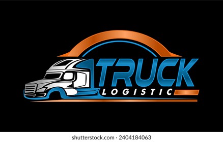 truck trailer transport logistics, delivery, express, cargo company, design template logo illustration isolated on dark background