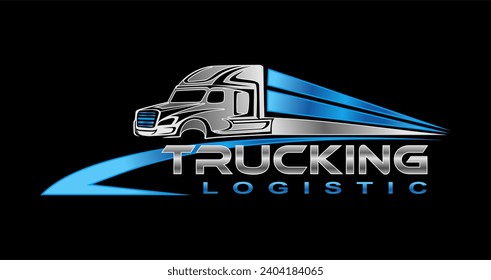 truck trailer transport logistics, delivery, express, cargo company, design template logo illustration isolated on dark background