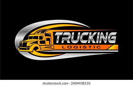 truck trailer transport logistics, delivery, express, cargo company, design template logo illustration isolated on dark background