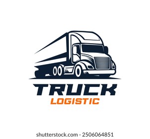 LKW-Anhänger Transport Logistik, Lieferung, Express, Frachtunternehmen, schnelle Lieferung, Design-Vorlage Logo-Illustration Silhouette, Vintage