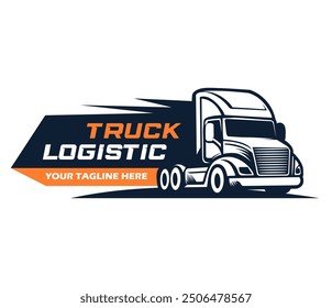 truck trailer transport logistics, delivery, express, cargo company, fast shipping, design template logo illustration silhouette, vintage