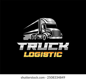 truck trailer transport logistics, delivery, express, cargo company, fast shipping, design template logo illustration silhouette, emblem isolated on dark