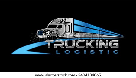 truck trailer transport logistics, delivery, express, cargo company, design template logo illustration isolated on dark background