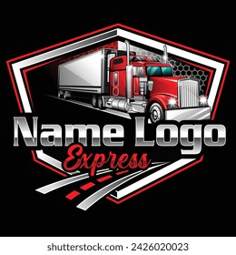 Truck trailer transport logistics logo. Semi truck circle emblem ready made logo. Best for trucking and freight related logo. Delivery emblem logo. 