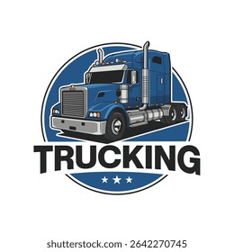 Logotipo da logística do transporte de caminhões. Logotipo relacionado a transporte de mercadorias e caminhões. Logotipo do emblema de entrega