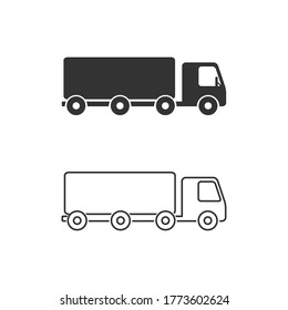 Truck trailer vector line icon set. Semi lorry wagon commercial transport logistic concept. Van delivery shape sign isolated on white 
