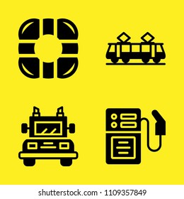 truck, tram, gas station and lifesaver vector icon set. Sample icons set for web and graphic design