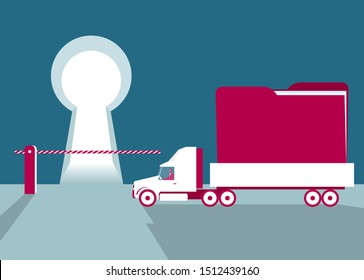 Truck transport folder. Isolated on blue background.