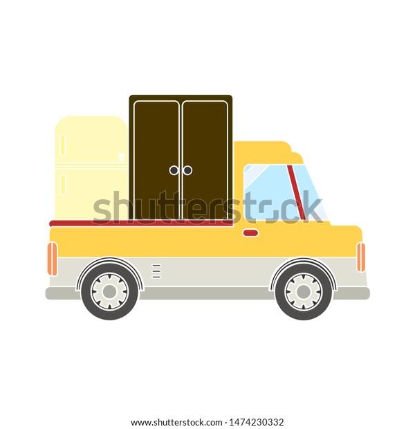 トラック輸送用家具のアイコン トラック輸送用家具のベクター画像アイコンの平らなイラスト トラック輸送家具のフルシンボル のベクター画像素材 ロイヤリティフリー