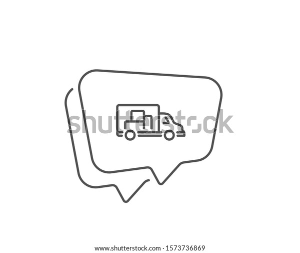 Truck transport line icon. Chat bubble\
design. Transportation vehicle sign. Delivery symbol. Outline\
concept. Thin line truck transport icon.\
Vector