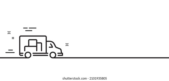 Truck transport line icon. Transportation vehicle sign. Delivery symbol. Minimal line illustration background. Truck transport line icon pattern banner. White web template concept. Vector