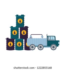 truck for transportation with barrel of petroleum