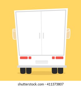 Truck for transportation cargo. Vector illustration. Isolated on yellow background. Cartoon truck. White truck. Delivery of cargo