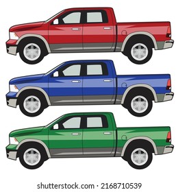 truck transportation color set side view vector design