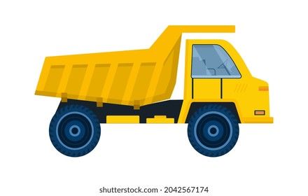 Truck for transportation of construction goods. Mechanism with large capacity for delivery of bricks. Design element for sticker and icon. Cartoon flat vector illustration isolated on white background