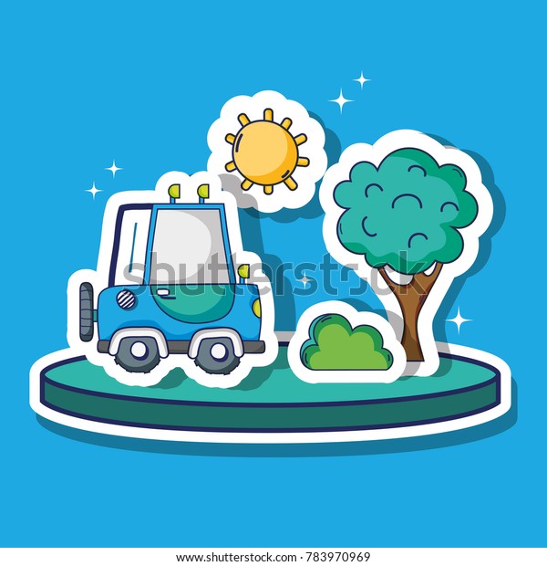truck\
transportation with sun and tree\
patches