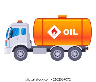 truck transports gasoline in a tank for a gas station. flat vector illustration.