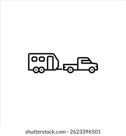 caminhão com o ícone de contorno de reboque de viagem. reboque de viagem ilustração linha preta.