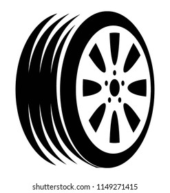 
Truck tyre with big steel disk inside enriched with patterns and holes, wide tire icon
