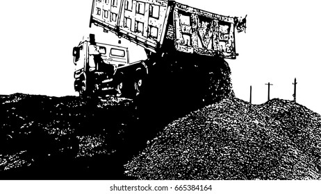 Truck unloading gravel vector illustration